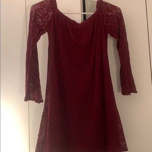 Off the shoulder maroon dress